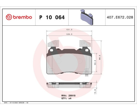 Brake Pad Set, disc brake P10064 Brembo