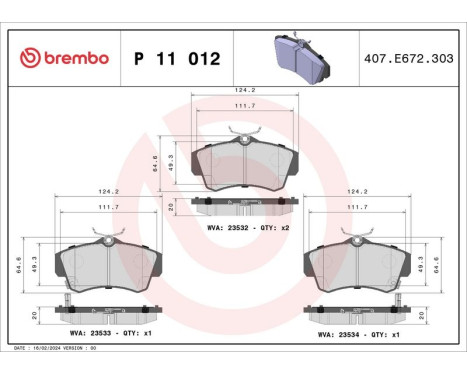 Brake Pad Set, disc brake P11012 Brembo, Image 3