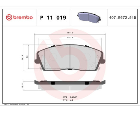 Brake Pad Set, disc brake P11019 Brembo, Image 3