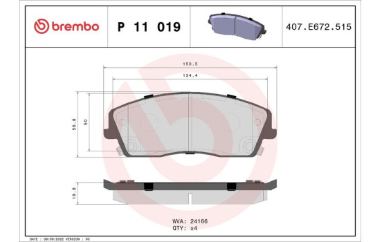 Brake Pad Set, disc brake P11019 Brembo, Image 2