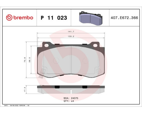 Brake Pad Set, disc brake P11023 Brembo, Image 3
