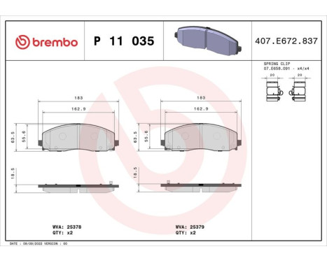 Brake Pad Set, disc brake P11035 Brembo, Image 3