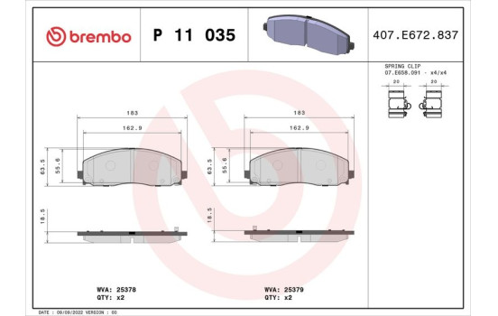 Brake Pad Set, disc brake P11035 Brembo, Image 2
