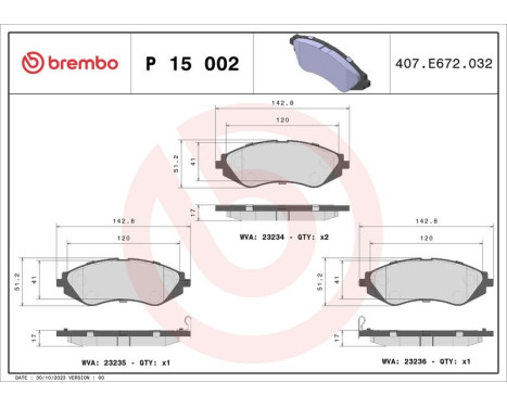 Brake Pad Set, disc brake P15002 Brembo, Image 3