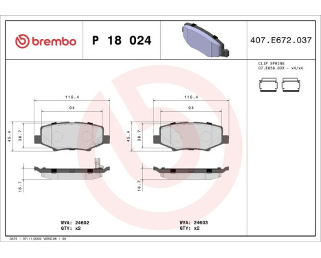 Brake Pad Set, disc brake P18024 Brembo, Image 3