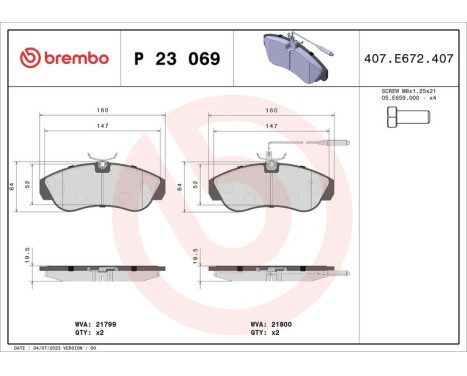 Brake Pad Set, disc brake P23069 Brembo, Image 3