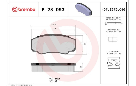 Brake Pad Set, disc brake P23093 Brembo, Image 2