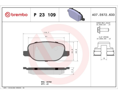 Brake Pad Set, disc brake P23109 Brembo, Image 3