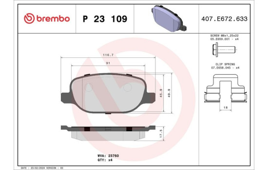 Brake Pad Set, disc brake P23109 Brembo, Image 2