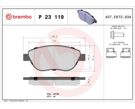 Brake Pad Set, disc brake P23119 Brembo, Image 3