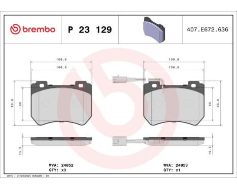 Brake Pad Set, disc brake P23129 Brembo, Image 3