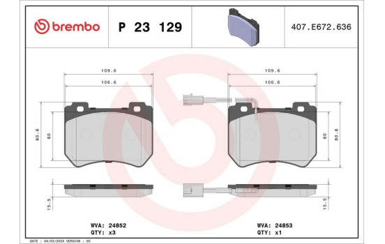 Brake Pad Set, disc brake P23129 Brembo, Image 2