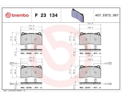 Brake Pad Set, disc brake P23134 Brembo, Image 3