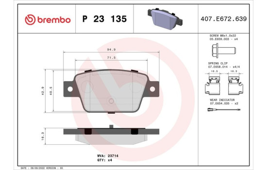 Brake Pad Set, disc brake P23135 Brembo, Image 2