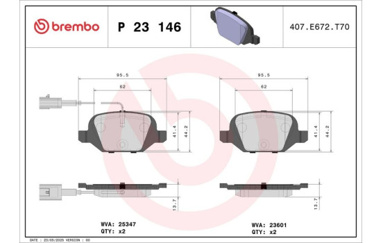 Brake Pad Set, disc brake P23146 Brembo, Image 2