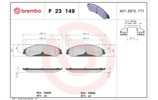 Brake Pad Set, disc brake P23149 Brembo, Image 3