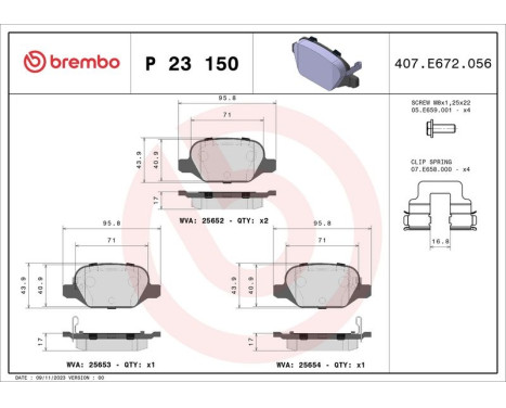 Brake Pad Set, disc brake P23150 Brembo, Image 3