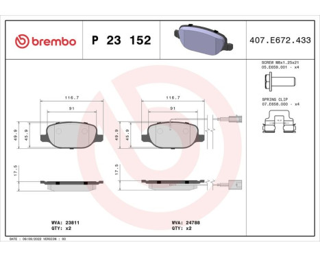 Brake Pad Set, disc brake P23152 Brembo, Image 3