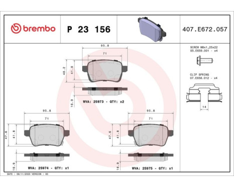 Brake Pad Set, disc brake P23156 Brembo, Image 3