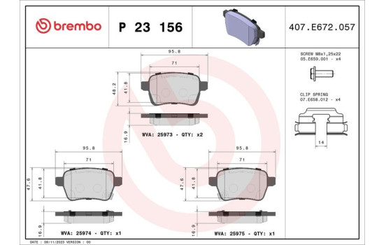 Brake Pad Set, disc brake P23156 Brembo, Image 2