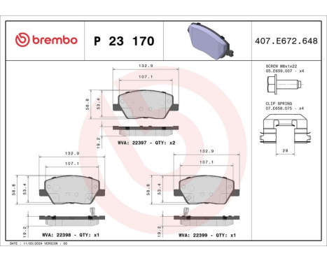 Brake Pad Set, disc brake P23170 Brembo, Image 2