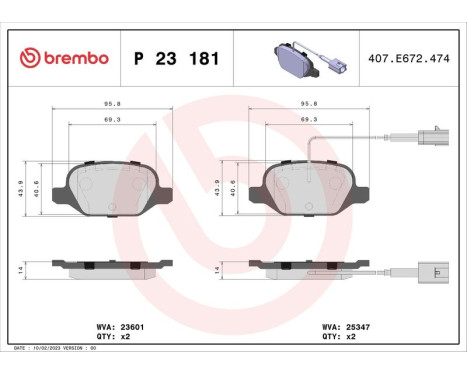 Brake Pad Set, disc brake P23181 Brembo, Image 3