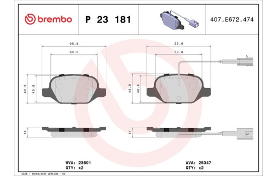 Brake Pad Set, disc brake P23181 Brembo, Image 2
