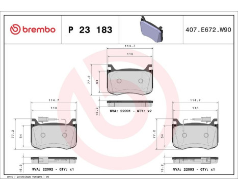 Brake Pad Set, disc brake P23183 Brembo, Image 2