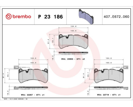 Brake Pad Set, disc brake P23186 Brembo, Image 2