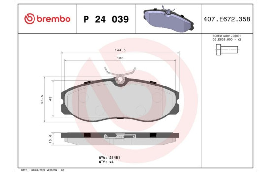 Brake Pad Set, disc brake P24039 Brembo, Image 2