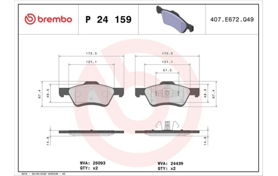 Brake Pad Set, disc brake P24159 Brembo, Image 2