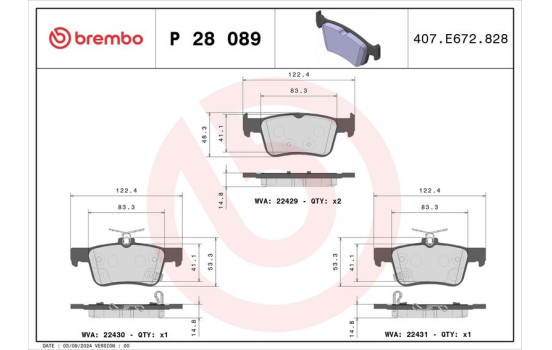 Brake Pad Set, disc brake P28089 Brembo, Image 2