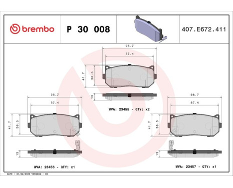 Brake Pad Set, disc brake P30008 Brembo, Image 3