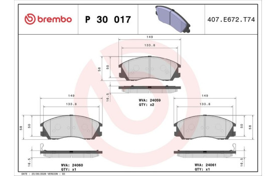 Brake Pad Set, disc brake P30017 Brembo, Image 3