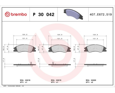 Brake Pad Set, disc brake P30042 Brembo, Image 3