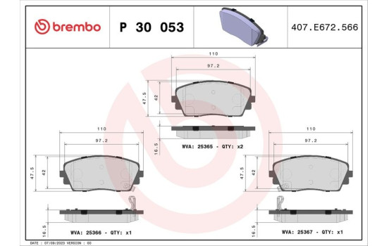 Brake Pad Set, disc brake P30053 Brembo, Image 2