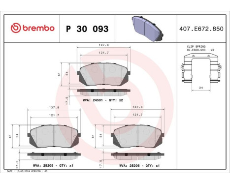 Brake Pad Set, disc brake P30093 Brembo, Image 2