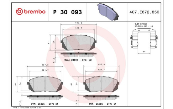 Brake Pad Set, disc brake P30093 Brembo