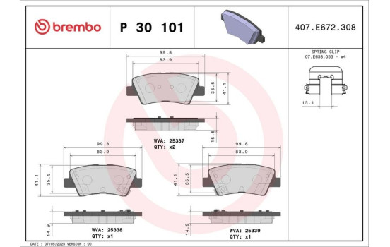 Brake Pad Set, disc brake P30101 Brembo