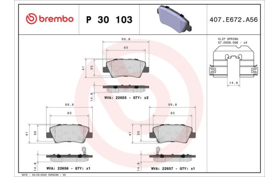 Brake Pad Set, disc brake P30103 Brembo