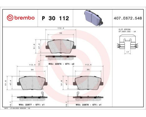 Brake Pad Set, disc brake P30112 Brembo, Image 2