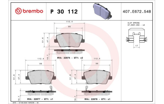 Brake Pad Set, disc brake P30112 Brembo