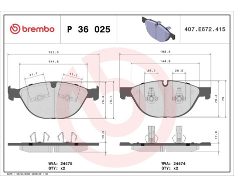 Brake Pad Set, disc brake P36025 Brembo, Image 3