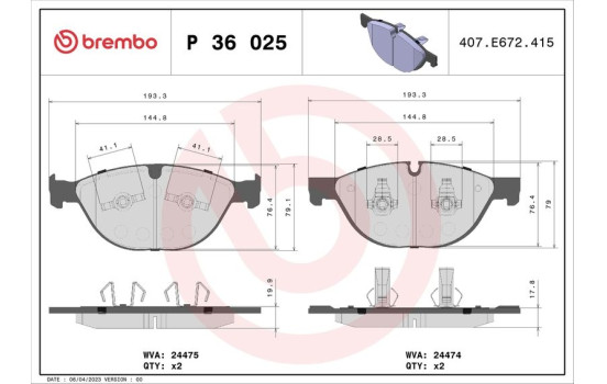 Brake Pad Set, disc brake P36025 Brembo, Image 2