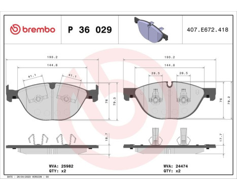 Brake Pad Set, disc brake P36029 Brembo, Image 3