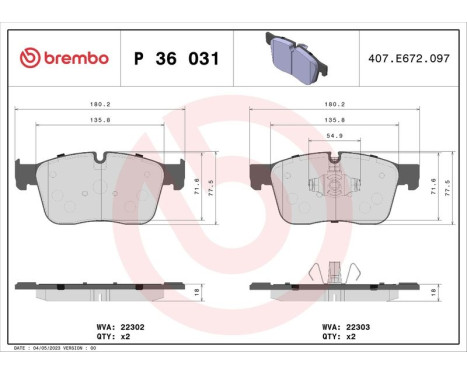 Brake Pad Set, disc brake P36031 Brembo, Image 3