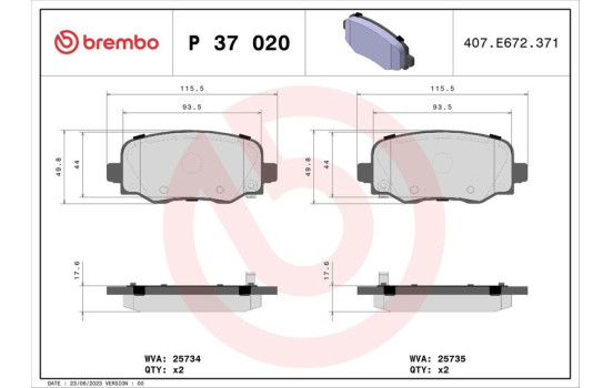 Brake Pad Set, disc brake P37020 Brembo, Image 2