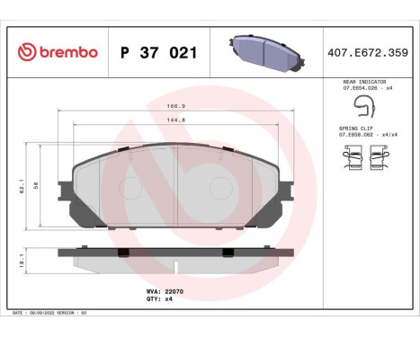 Brake Pad Set, disc brake P37021 Brembo, Image 3