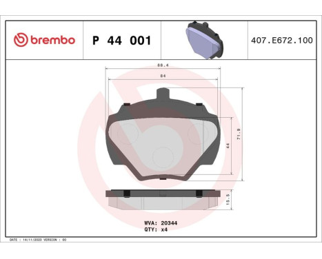 Brake Pad Set, disc brake P44001 Brembo, Image 3