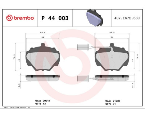 Brake Pad Set, disc brake P44003 Brembo, Image 3